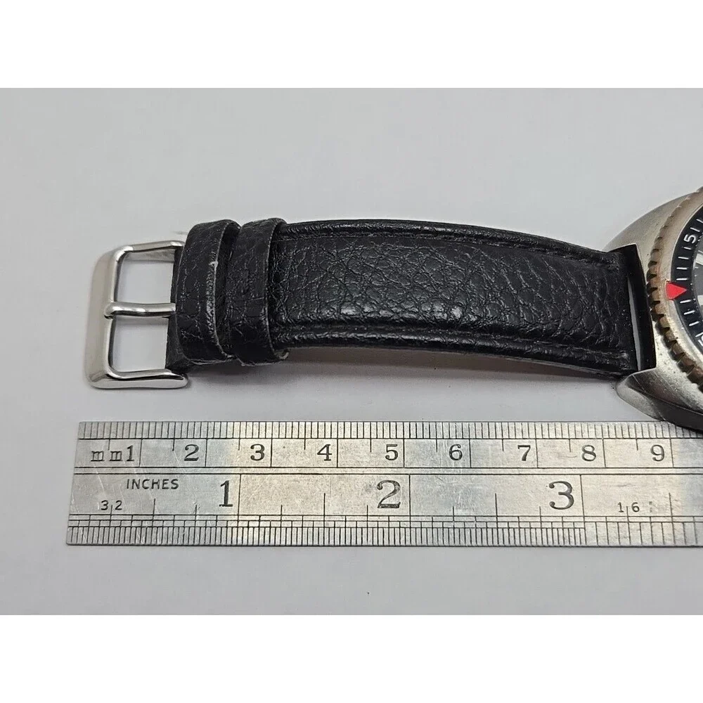 John Weitz JW209 Mens Day Date 24 Hour Black Dial Leather Wristwatch New Battery